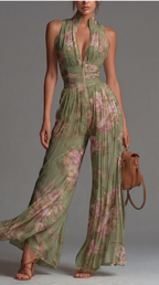 Zsófia Jumpsuit | Plissierter Chiffon-Overall in Grün