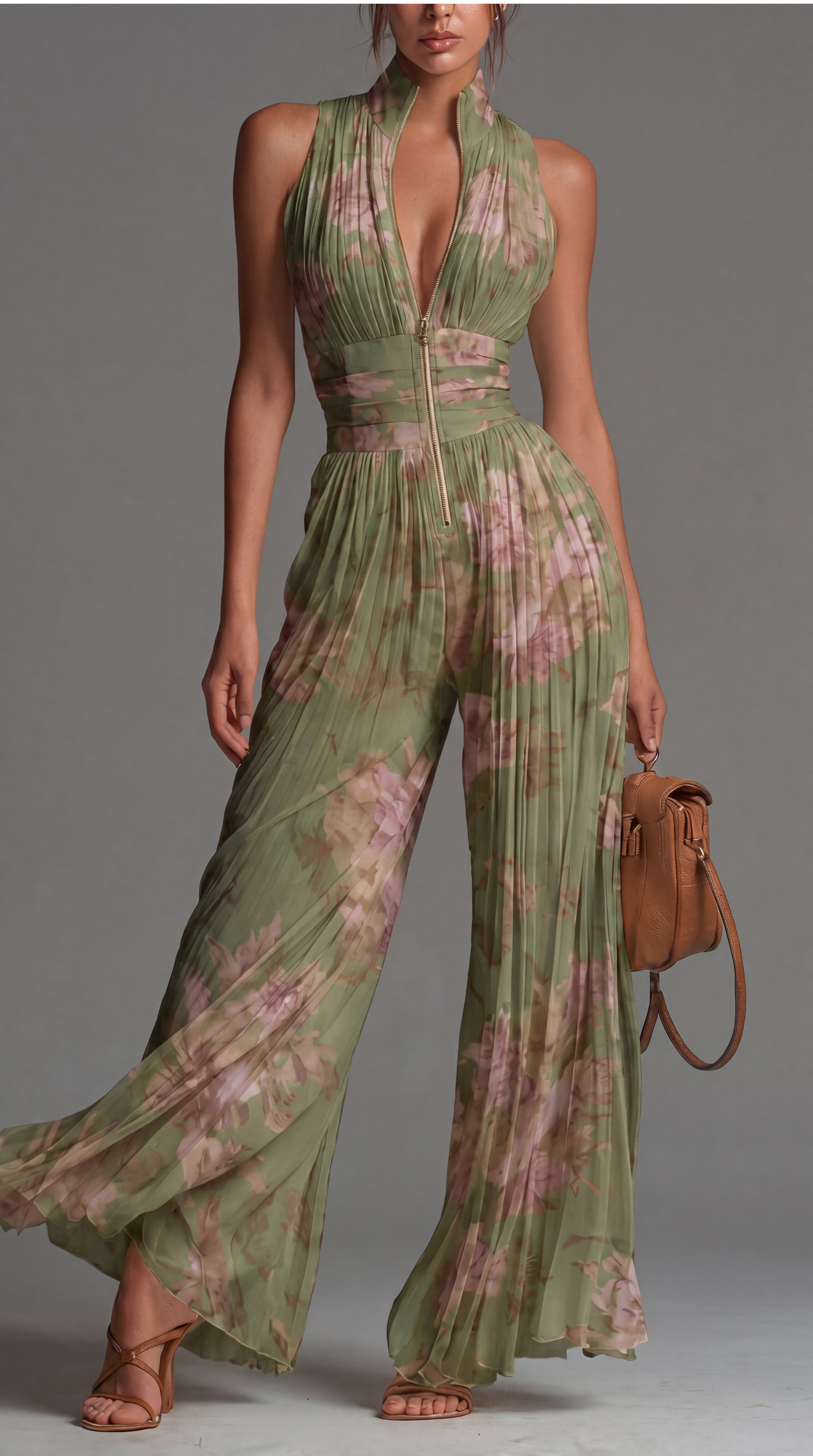 Zsófia Jumpsuit | Plissierter Chiffon-Overall in Grün