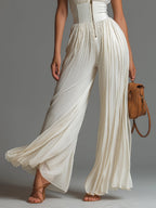 Zsófia Jumpsuit | Plissierter weißer Chiffon-Overall