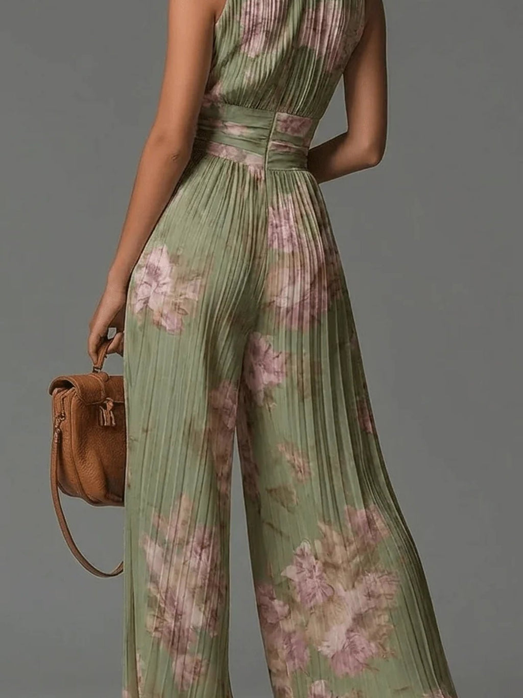 AUGUSTINE Jumpsuit | Grüner plissierter Chiffon-Overall - Lene & Roth