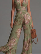 AUGUSTINE Jumpsuit | Grüner plissierter Chiffon-Overall - Lene & Roth