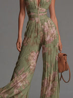 AUGUSTINE Jumpsuit | Grüner plissierter Chiffon-Overall - Lene & Roth