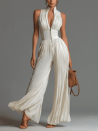AUGUSTINE Jumpsuit | Schwarzer plissierter Chiffon-Overall - Lene & Roth