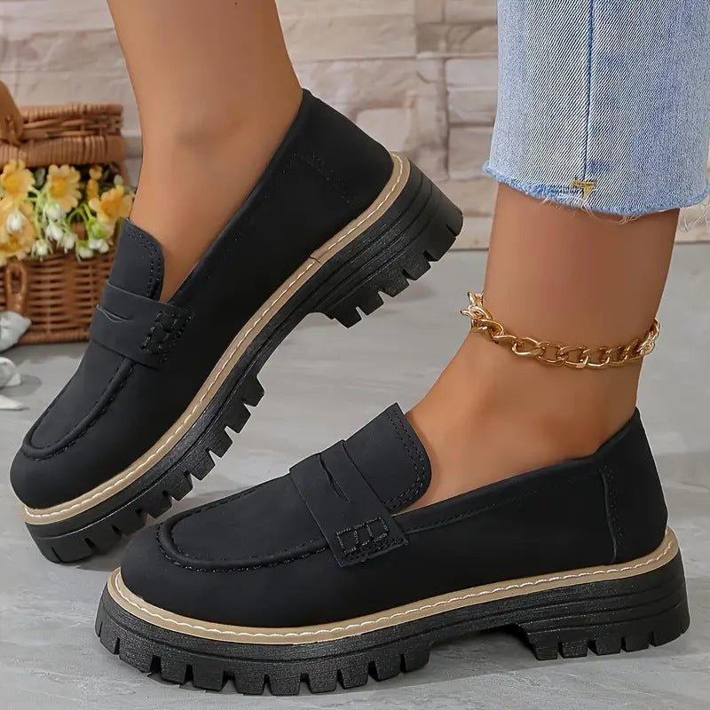 Bootara Women's Plus Size Casual Retro Suede Loafers with Chunky Heel Platform - Lene & Roth