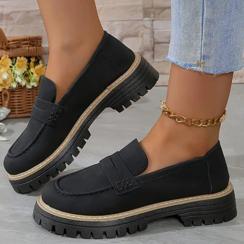 Bootara Women's Plus Size Casual Retro Suede Loafers with Chunky Heel Platform - Lene & Roth