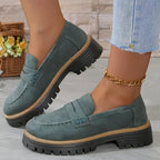 Bootara Women's Plus Size Casual Retro Suede Loafers with Chunky Heel Platform - Lene & Roth