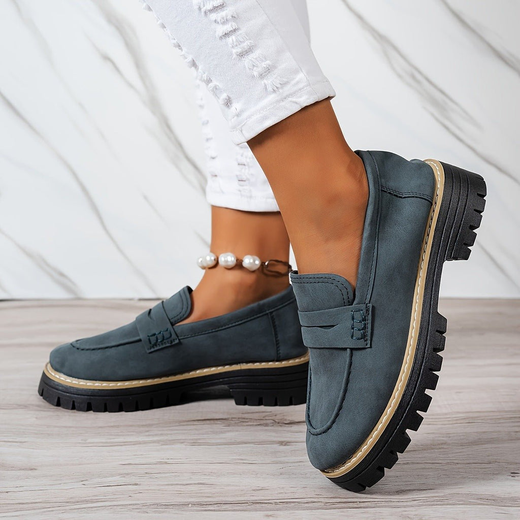 Bootara Women's Plus Size Casual Retro Suede Loafers with Chunky Heel Platform - Lene & Roth