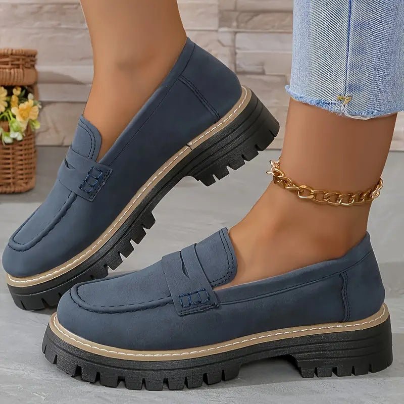 Bootara Women's Plus Size Casual Retro Suede Loafers with Chunky Heel Platform - Lene & Roth