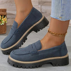 Bootara Women's Plus Size Casual Retro Suede Loafers with Chunky Heel Platform - Lene & Roth