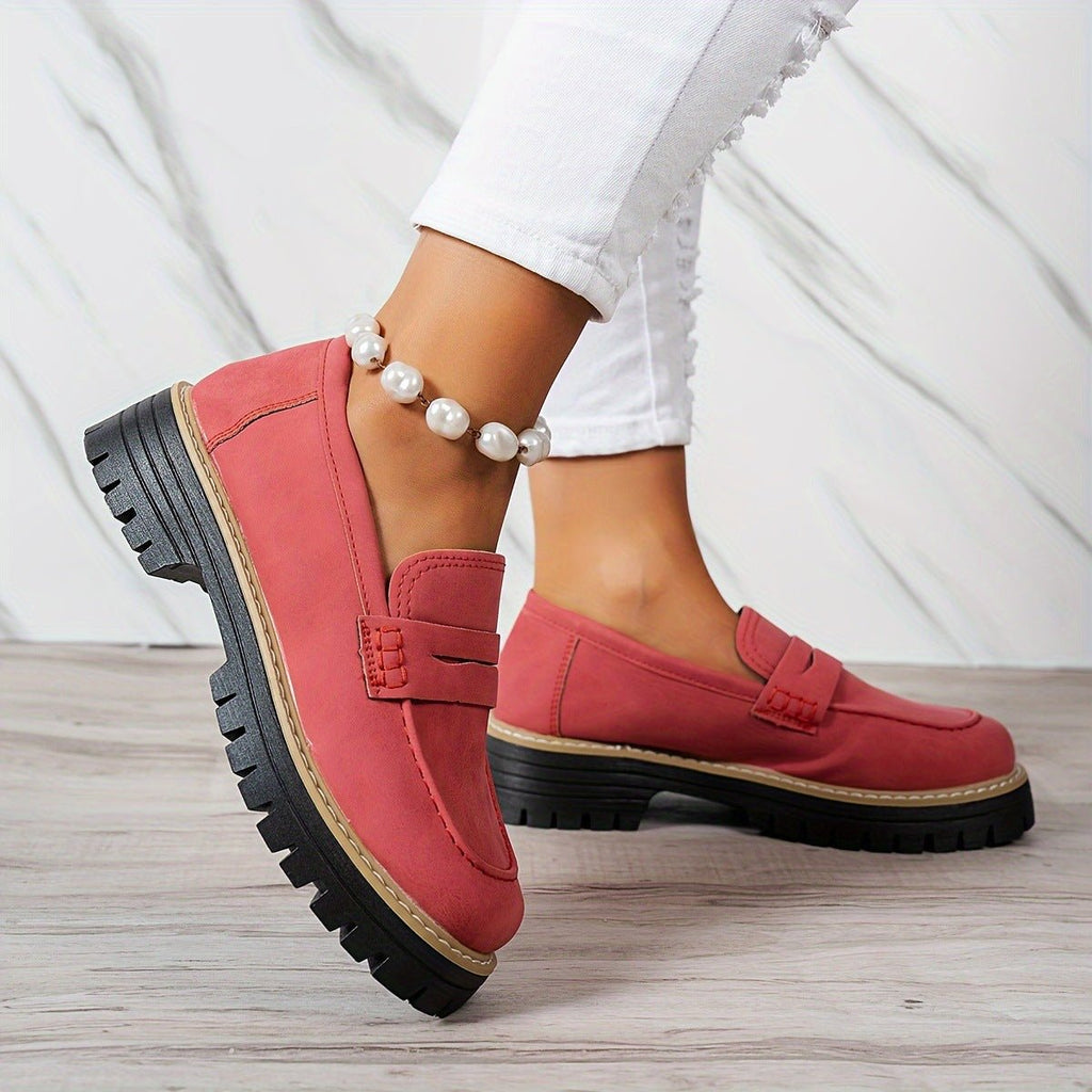 Bootara Women's Plus Size Casual Retro Suede Loafers with Chunky Heel Platform - Lene & Roth