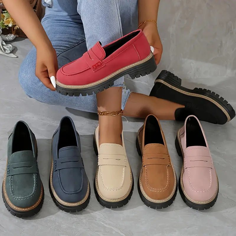 Bootara Women's Plus Size Casual Retro Suede Loafers with Chunky Heel Platform - Lene & Roth