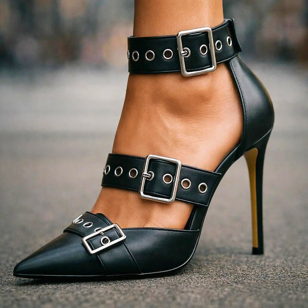 Konstanze | Spitze Stiletto-Pumps mit Schnallenriemen - Lene & Roth