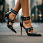 Konstanze | Spitze Stiletto-Pumps mit Schnallenriemen - Lene & Roth