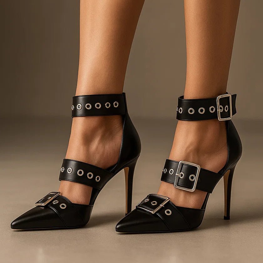Konstanze | Spitze Stiletto-Pumps mit Schnallenriemen - Lene & Roth