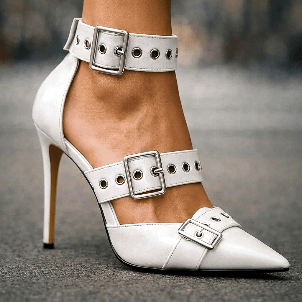 Konstanze | Spitze Stiletto-Pumps mit Schnallenriemen - Lene & Roth