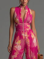 Zsófia Jumpsuit | Plissierter Chiffon-Overall in Rosa - Lene & Roth