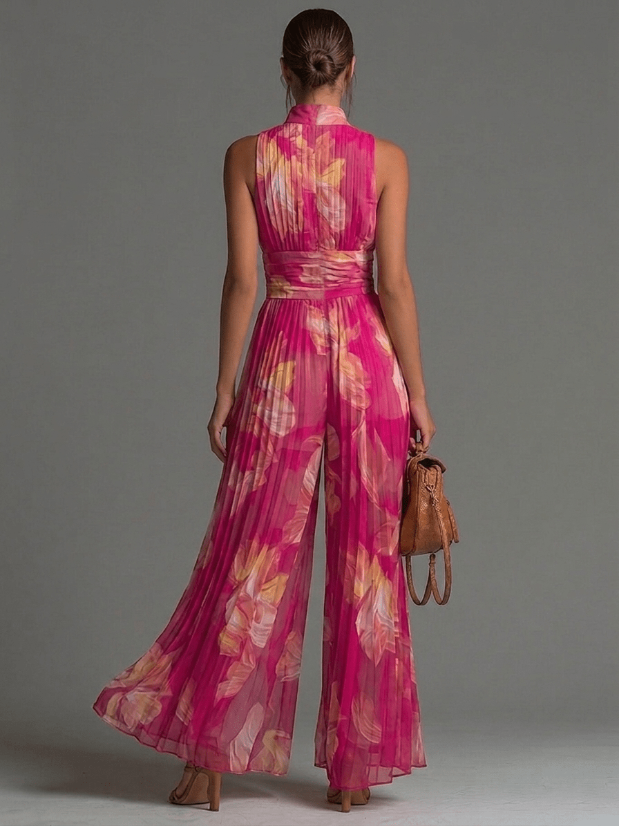 Zsófia Jumpsuit | Plissierter Chiffon-Overall in Rosa - Lene & Roth