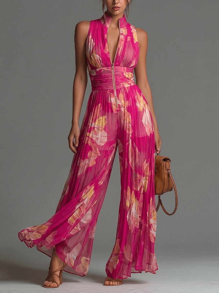 Zsófia Jumpsuit | Plissierter Chiffon-Overall in Rosa - Lene & Roth