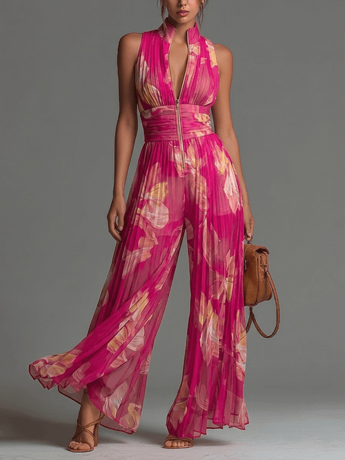 AUGUSTINE Jumpsuit | Rosa plissierter Chiffon-Overall