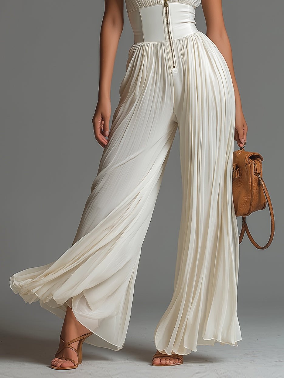 Zsófia Jumpsuit | Plissierter weißer Chiffon-Overall - Lene & Roth