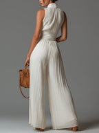 Zsófia Jumpsuit | Plissierter weißer Chiffon-Overall - Lene & Roth