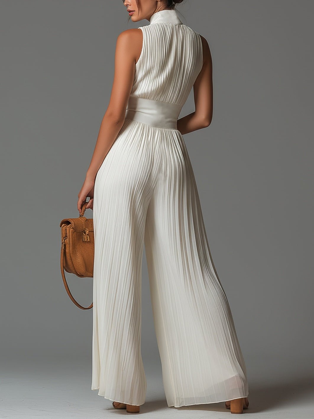 Zsófia Jumpsuit | Plissierter weißer Chiffon-Overall - Lene & Roth